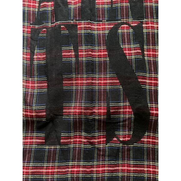 ALLSAINTS wool scarf shawl red black checkered Plaid Wool Blend logo 26x78” - Picture 5 of 13
